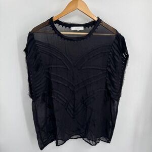 IRO Paris LANA Sheer Black Raw Edge Appliqué Top Women's 40 Textured Avant Garde